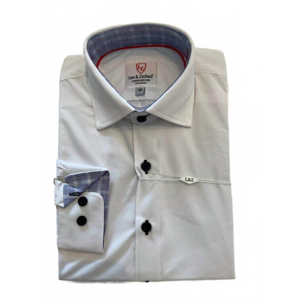 NEW LEO & ZACHARY boys' dress shirt in white/navy